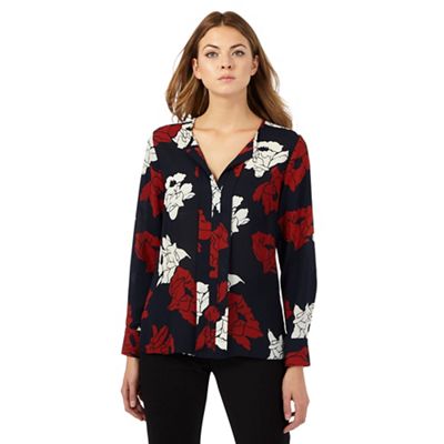 The Collection Navy floral print placket top